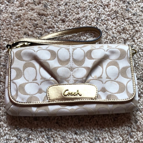Coach Handbags - Beige & Gold Coach Clutch